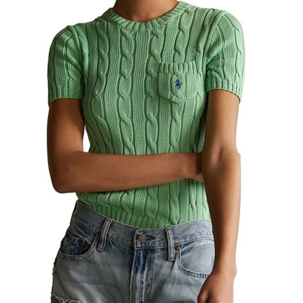 Ralph Lauren Green Cable Knit turtleneck sweater